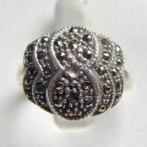 Sterling Silver Marcasite Cluster Ring Size 5.5 Art Deco Style